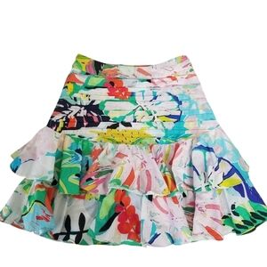 Rococo Sand Cotton Ruffle Tiered Floral Mini Skirt Size XS Colorful Tropical